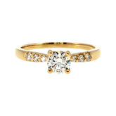 Anillo "Río L" oro amarillo 14K, diamante lg 0.41ct H&A IGI