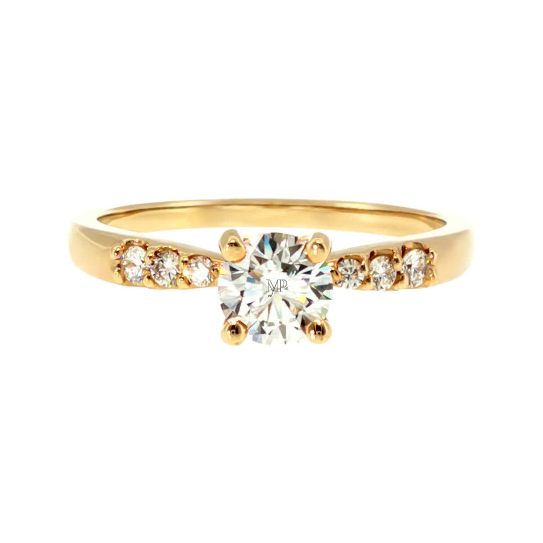 Anillo "Río L" oro amarillo 14K, diamante lg 0.43ct H&A IGI
