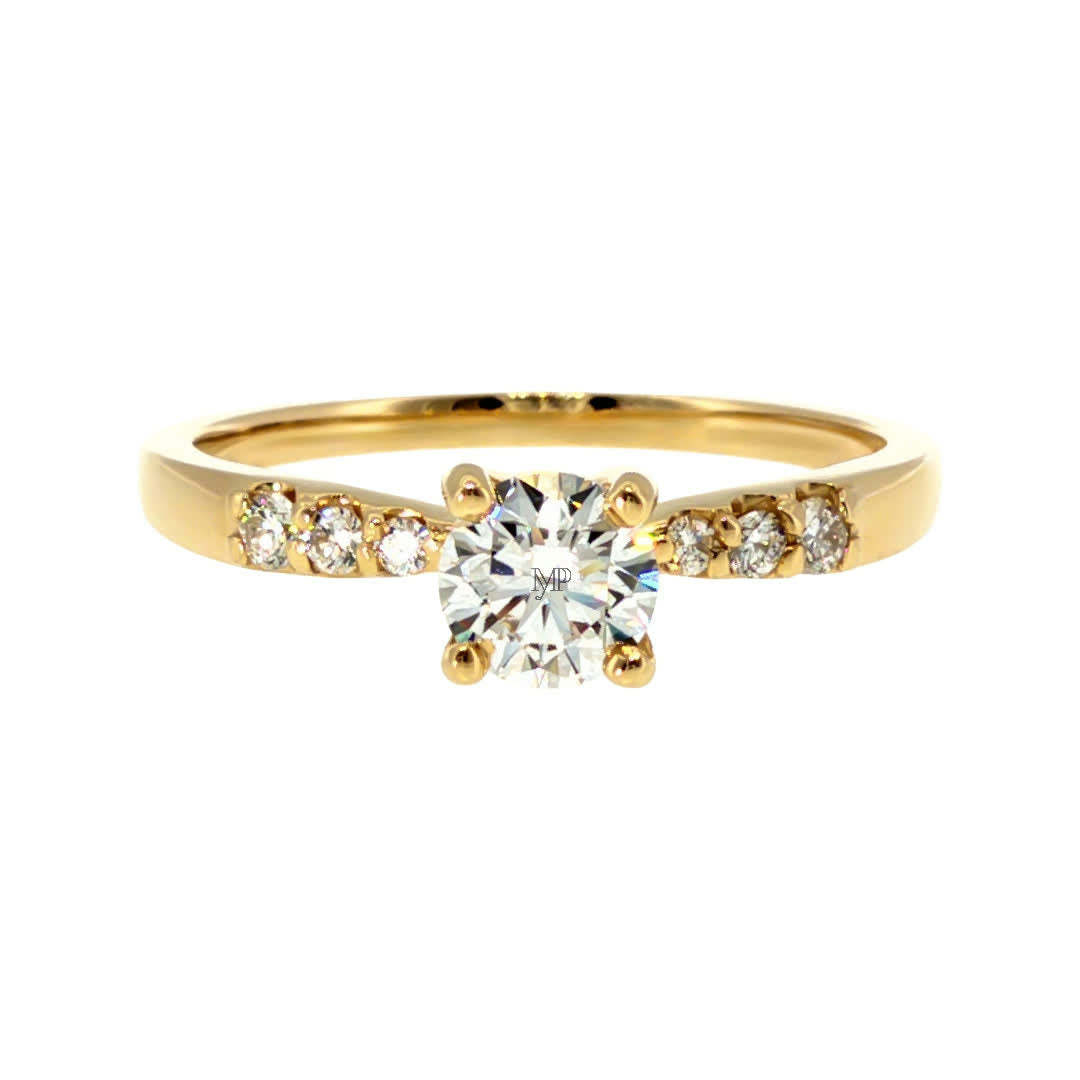 Anillo "Río L" oro amarillo 14K, diamante lg 0.41ct H&A IGI