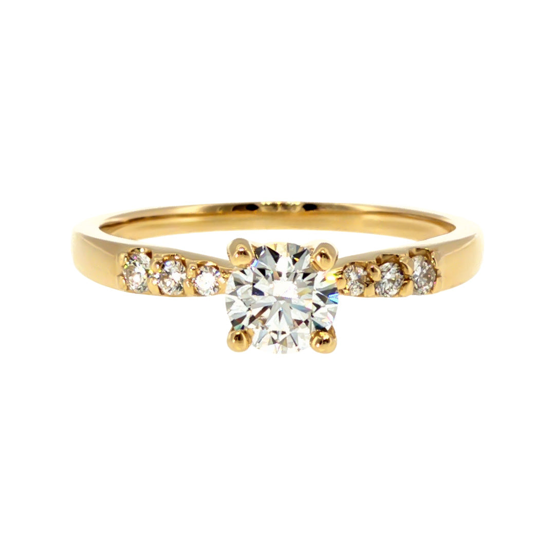 Anillo "Río L" oro amarillo 14K, diamante lg 0.41ct H&A IGI