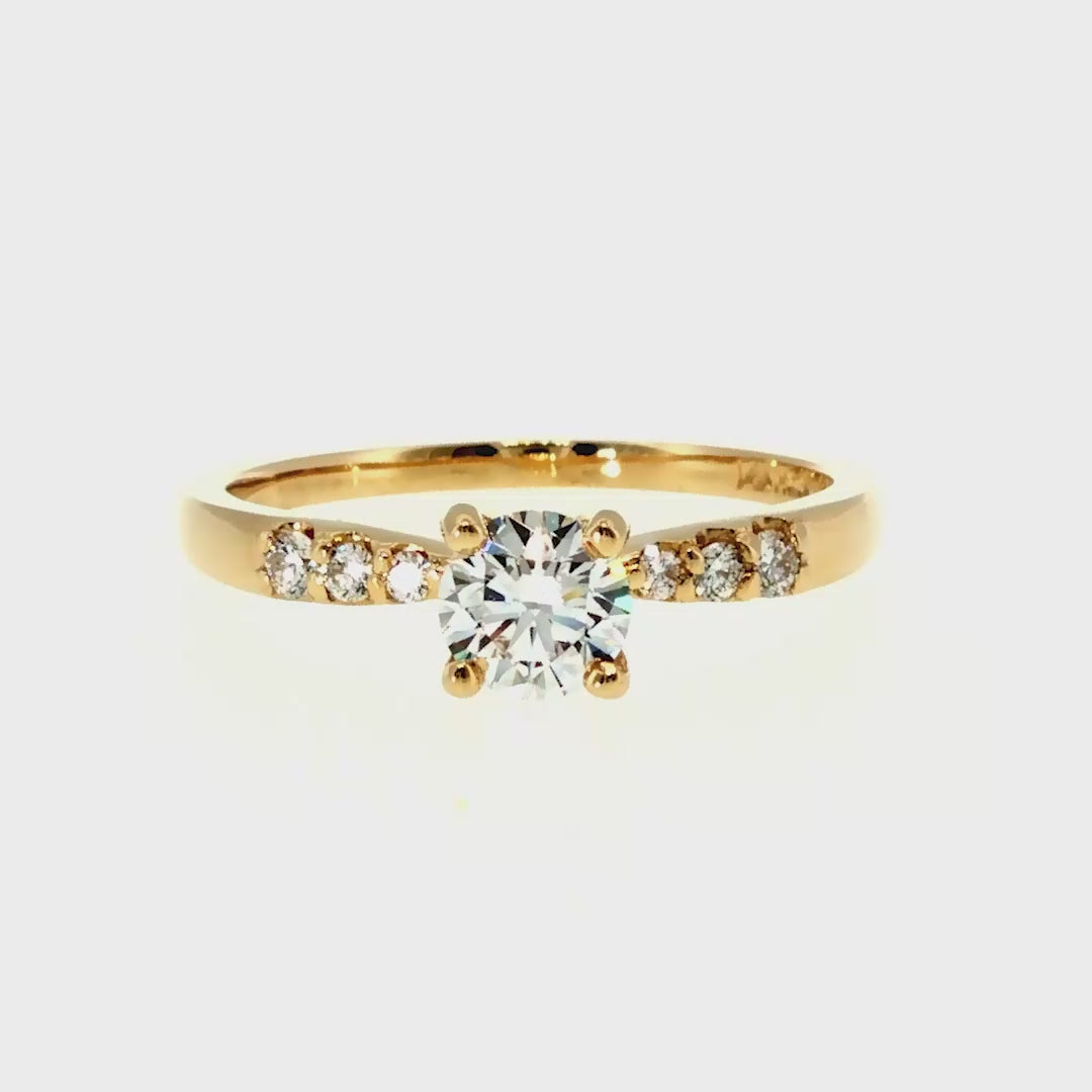 Anillo "Río L" oro amarillo 14K, diamante lg 0.41ct H&A IGI