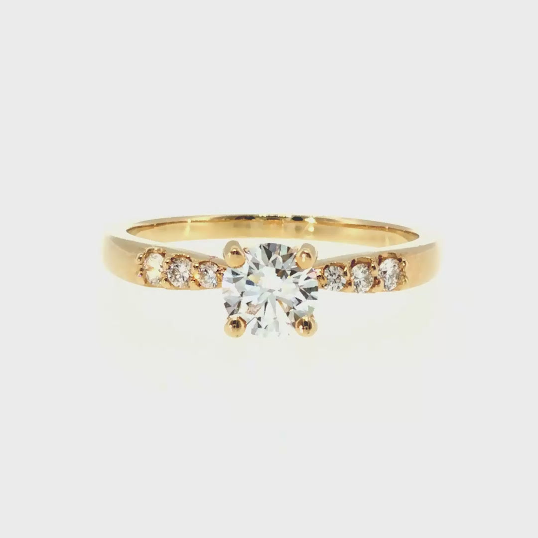 Anillo "Río L" oro amarillo 14K, diamante lg 0.43ct H&A IGI